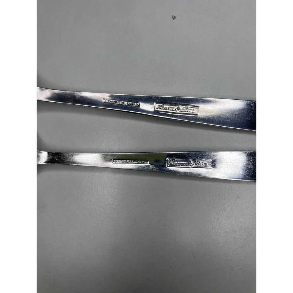VTG Heavenly Star Stainless Flatware‎ Japan Starburst 2 Serving Pcs Spoon Fork
